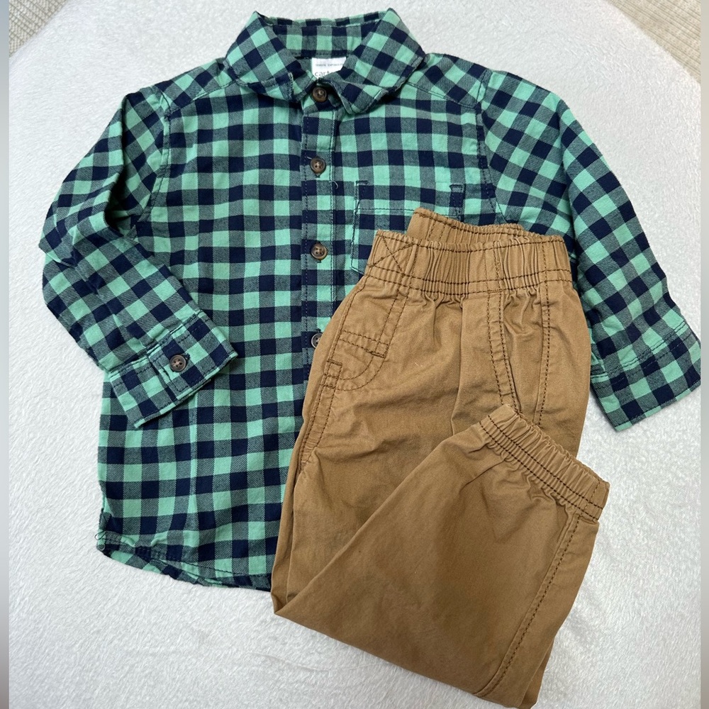 Carter’s Baby Boy Long Sleeve Button Down Shirt + Pants Set - Sz. 12mo.